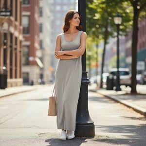 Barefoot Dreams Dress Womens Medium‎ Taupe Cozychic Ultra Lite Maxi BDWCU1139